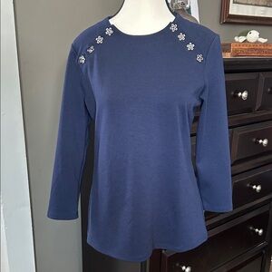Melissa Paige Navy Long Sleeve Top with Floral Details